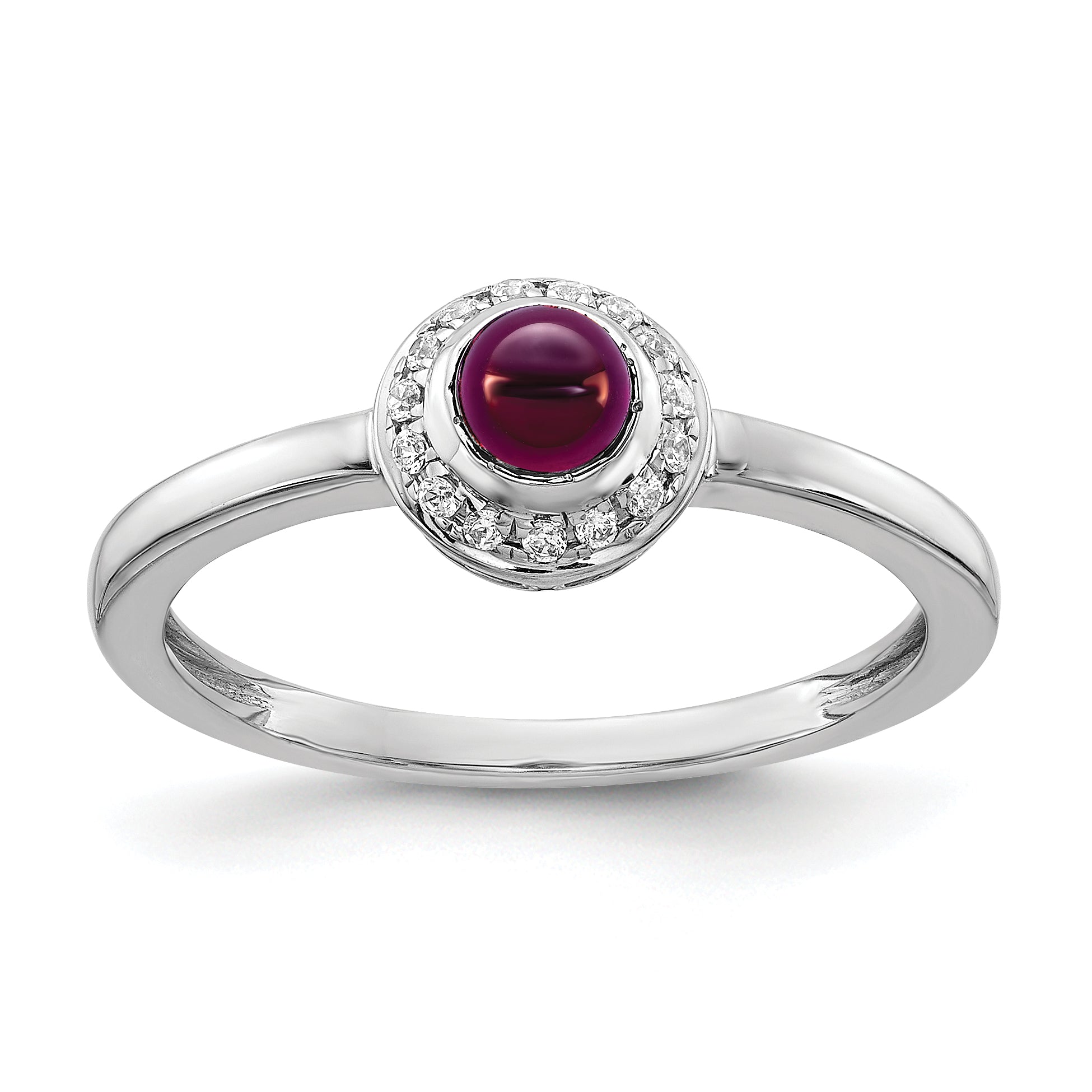 14K White Gold Diamond And Cabochon Rhodolite Garnet Ring