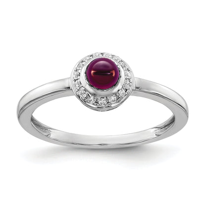 14K White Gold Diamond And Cabochon Rhodolite Garnet Ring