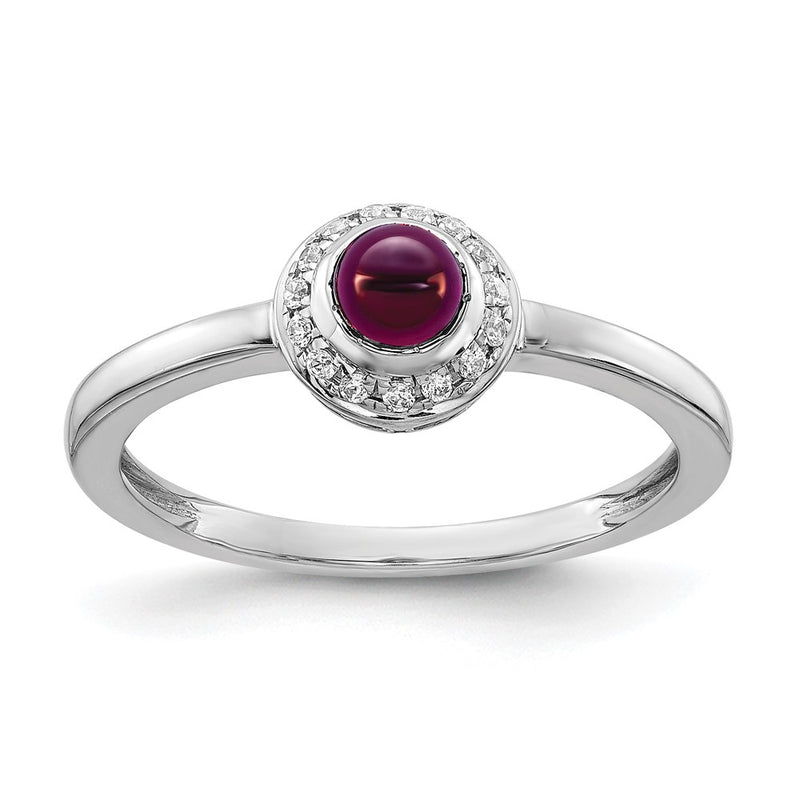 14K White Gold Diamond And Cabochon Rhodolite Garnet Ring