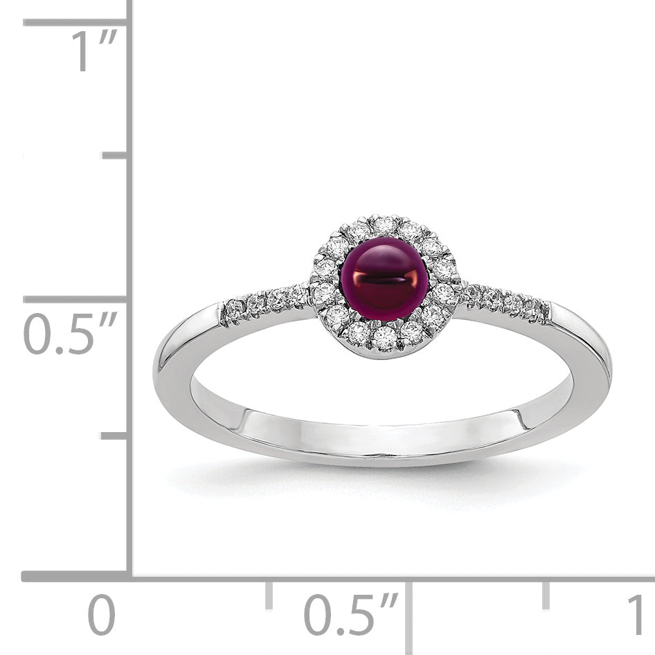 14K White Gold Diamond And Cabochon Rhodolite Garnet Ring