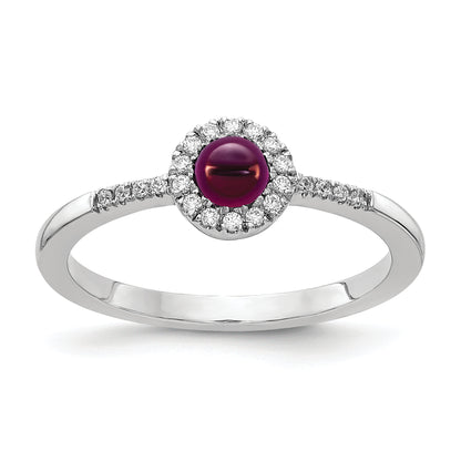 14K White Gold Diamond And Cabochon Rhodolite Garnet Ring