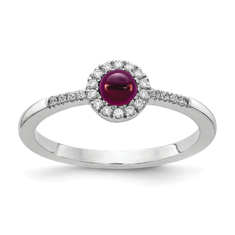 14K White Gold Diamond And Cabochon Rhodolite Garnet Ring