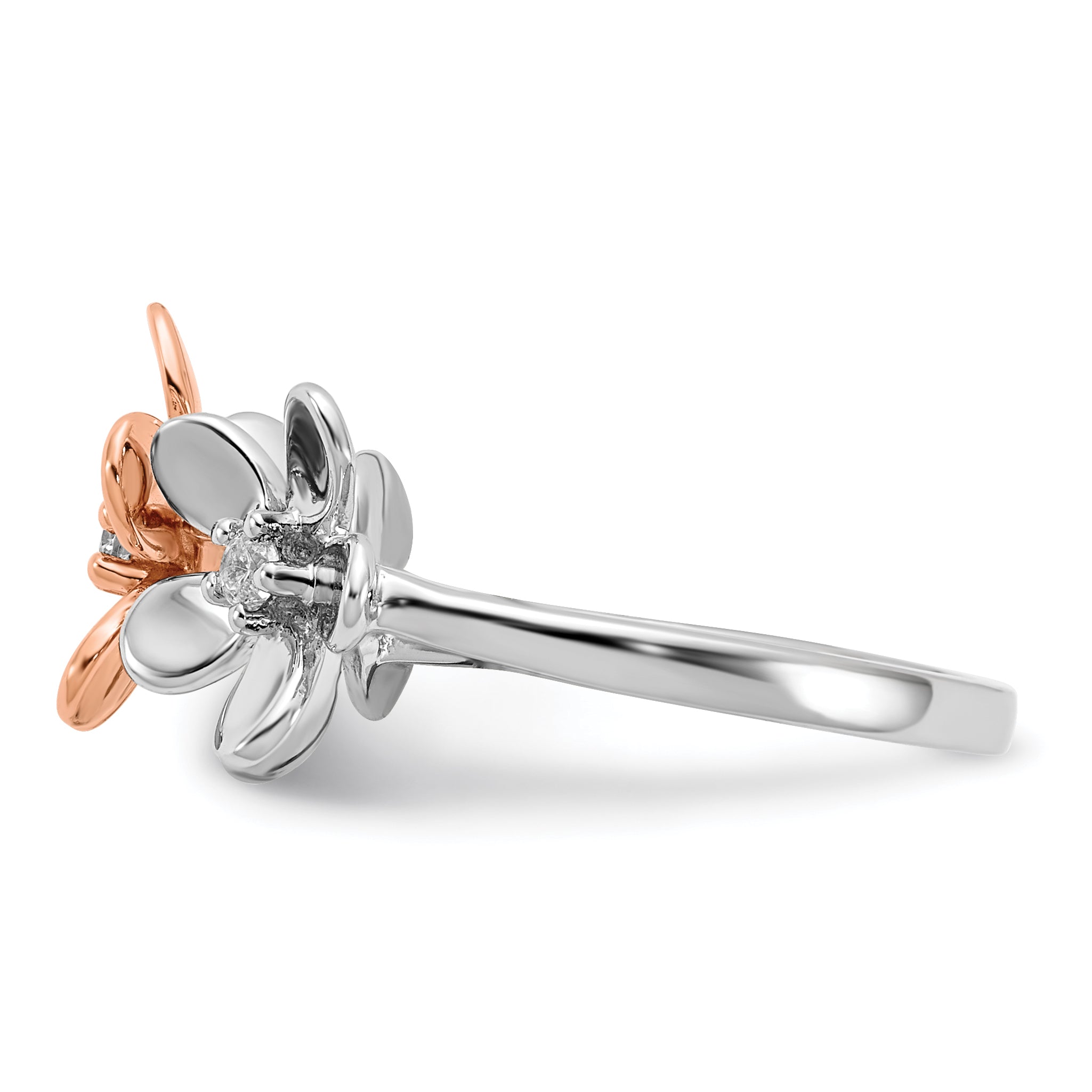 14K Two Tone Rose And White Gold Diamond Flower Ring