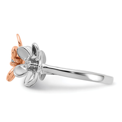 14K Two Tone Rose And White Gold Diamond Flower Ring