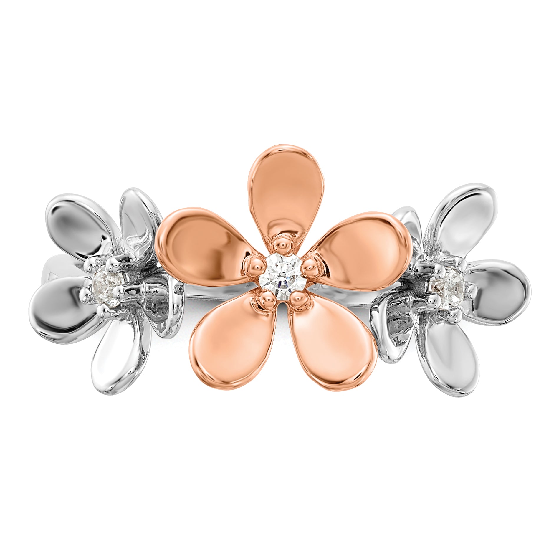 14K Two Tone Rose And White Gold Diamond Flower Ring