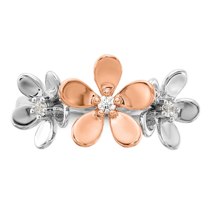 14K Two Tone Rose And White Gold Diamond Flower Ring