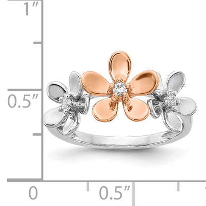 14K Two Tone Rose And White Gold Diamond Flower Ring