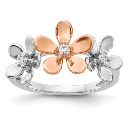 14K Two Tone Rose And White Gold Diamond Flower Ring
