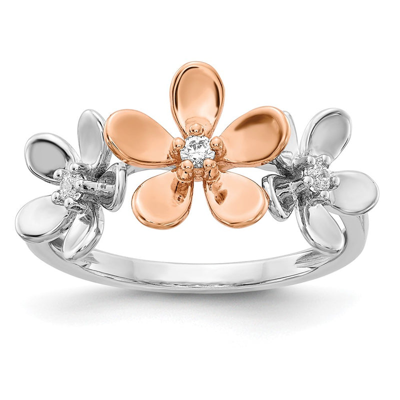 14K Two Tone Rose And White Gold Diamond Flower Ring