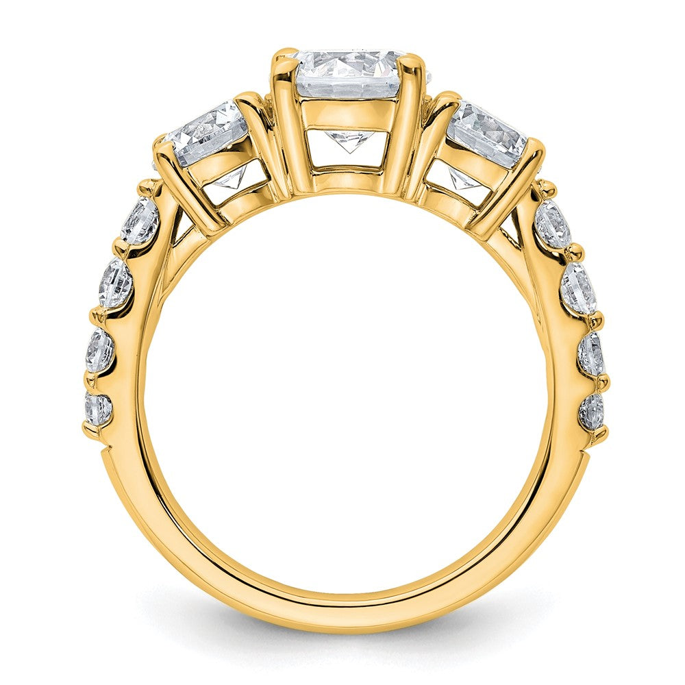 14K Yellow Gold 3 carat Lab Grown Diamond VS+ F+ Round Complete Three Stone Engagement Ring