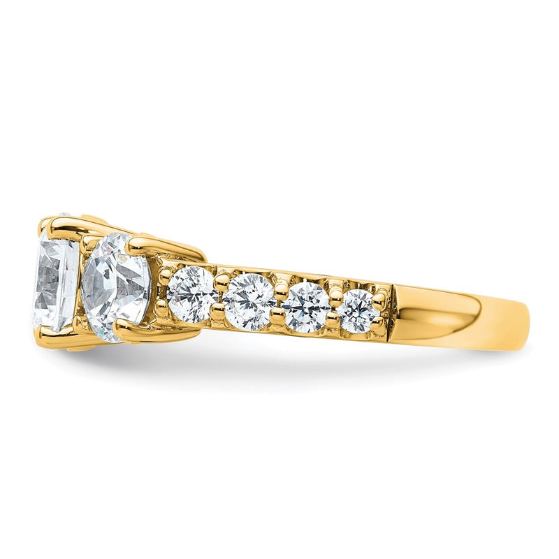 14K Yellow Gold 3 carat Lab Grown Diamond VS+ F+ Round Complete Three Stone Engagement Ring