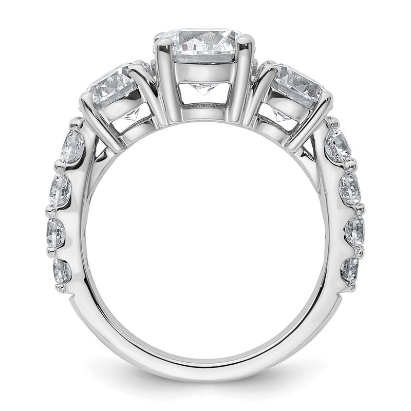 14K White Gold 4 carat Lab Grown Diamond VS+ F+ Round Complete Three Stone Engagement Ring