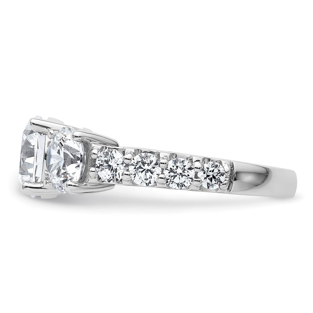 14K White Gold 4 carat Lab Grown Diamond VS+ F+ Round Complete Three Stone Engagement Ring