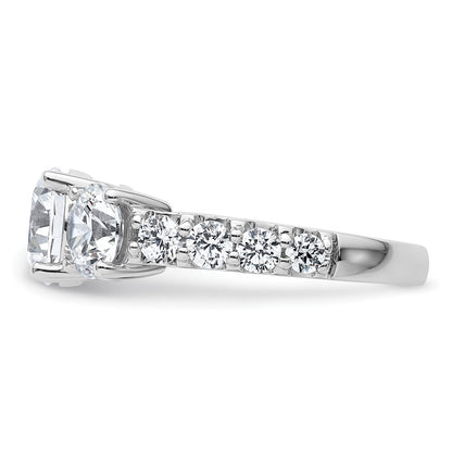 14K White Gold 4 carat Lab Grown Diamond VS+ F+ Round Complete Three Stone Engagement Ring