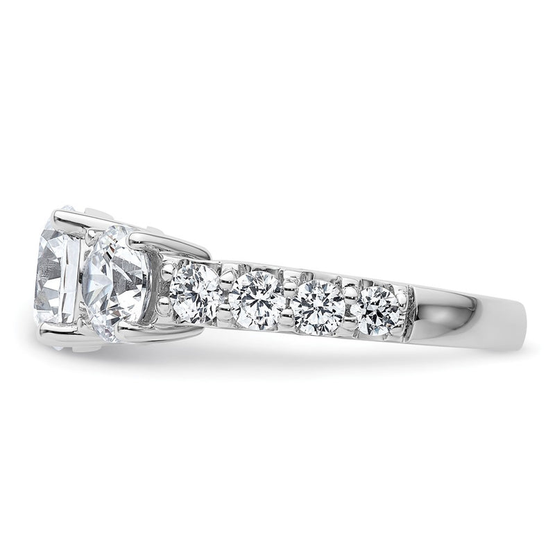 14K White Gold 4 carat Lab Grown Diamond VS+ F+ Round Complete Three Stone Engagement Ring