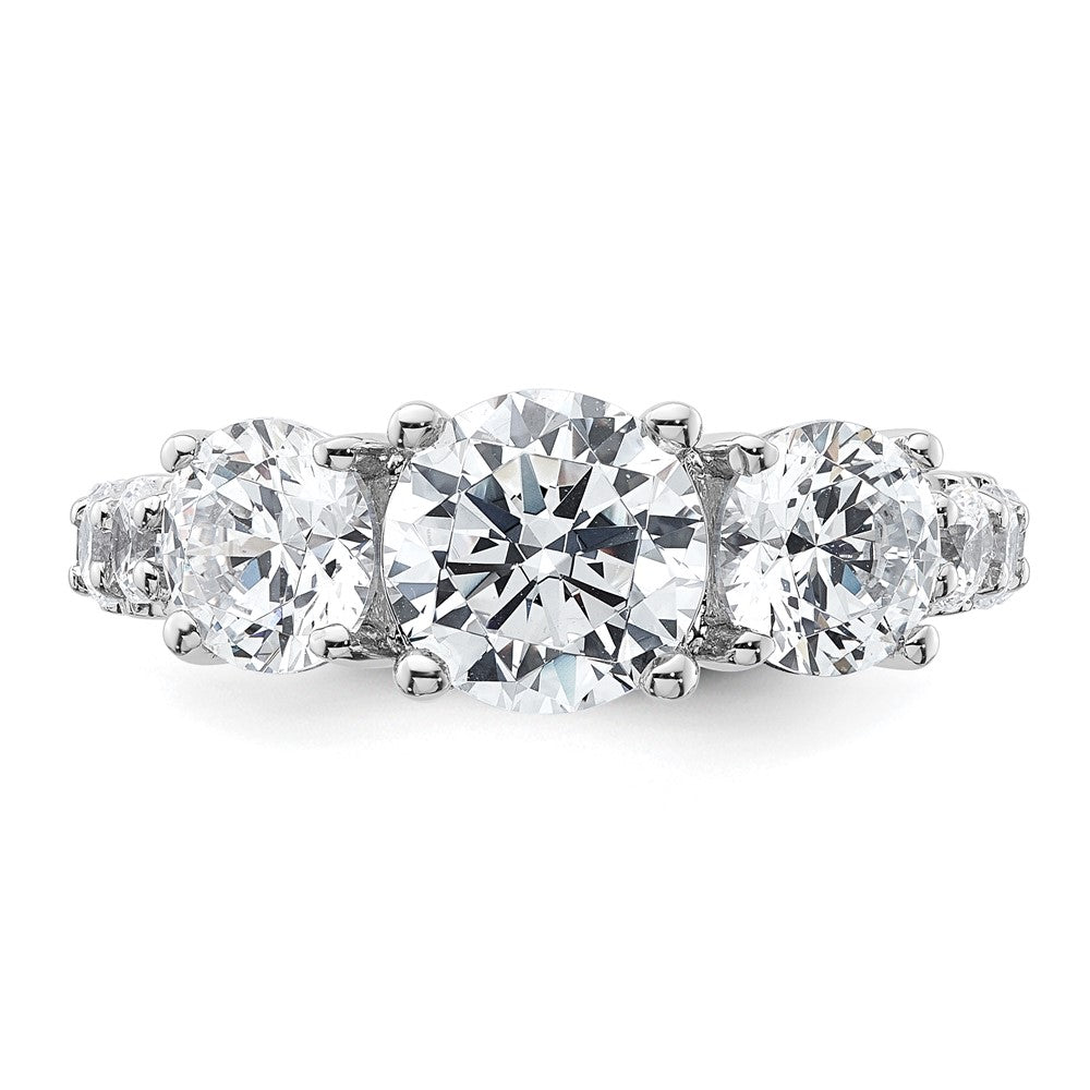 14K White Gold 4 carat Lab Grown Diamond VS/SI+ G+ Round Complete Three Stone Engagement Ring