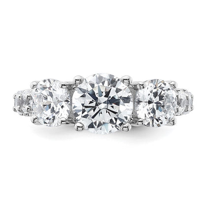 14K White Gold 4 carat Lab Grown Diamond VS+ F+ Round Complete Three Stone Engagement Ring