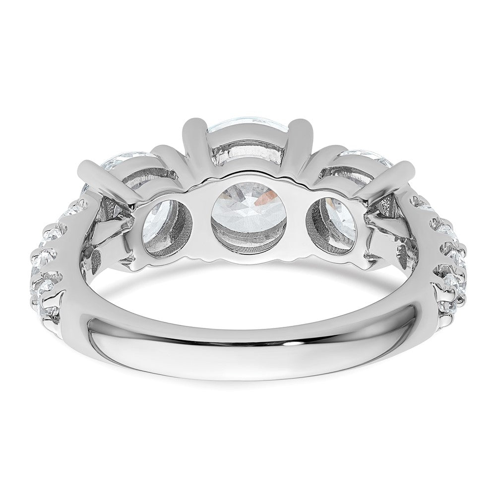 14K White Gold 4 carat Lab Grown Diamond VS+ F+ Round Complete Three Stone Engagement Ring