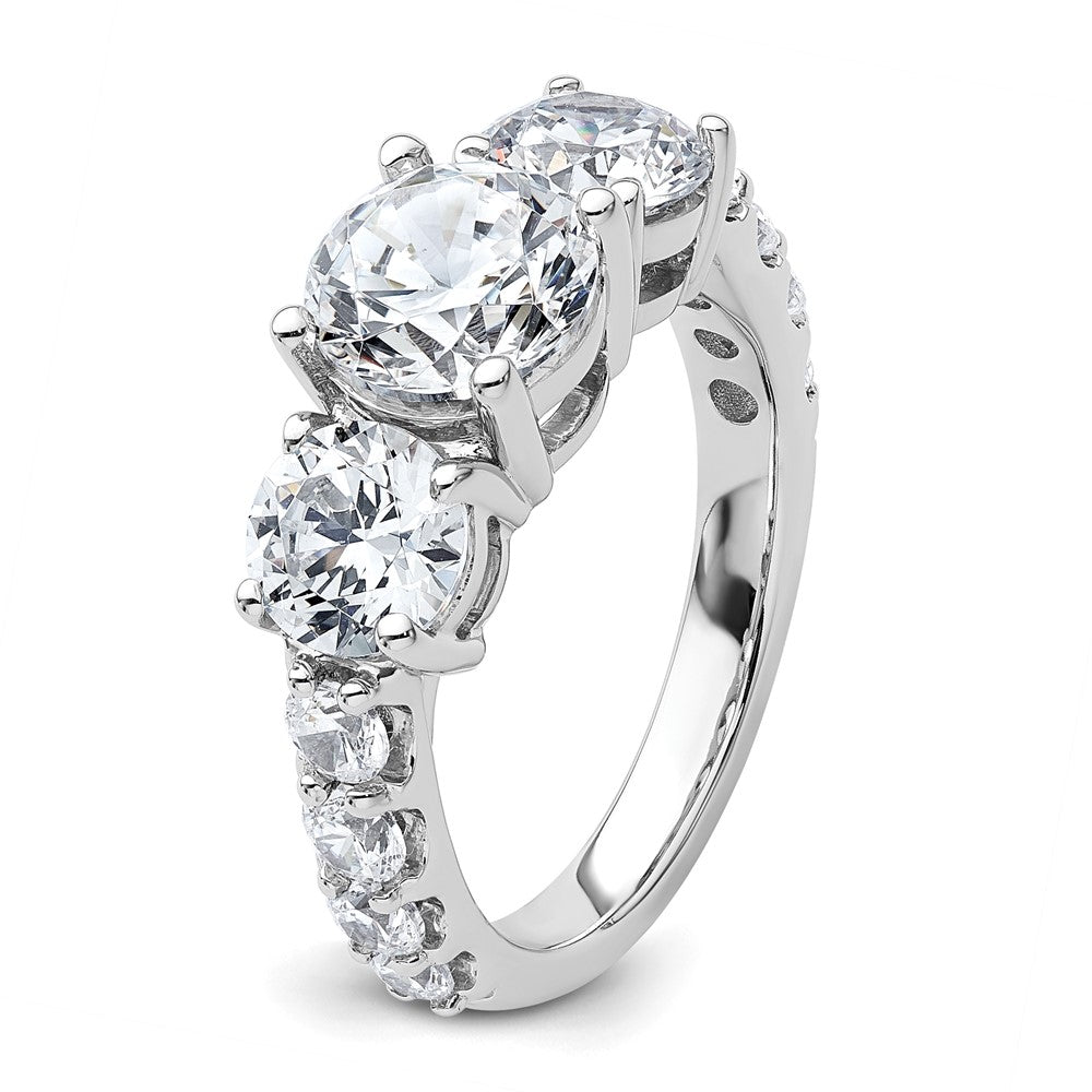 14K White Gold 4 carat Lab Grown Diamond VS+ F+ Round Complete Three Stone Engagement Ring