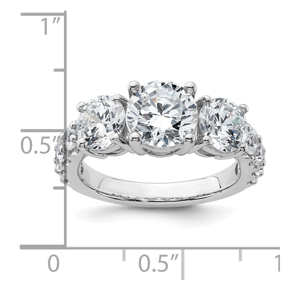 14K White Gold 4 carat Lab Grown Diamond VS+ F+ Round Complete Three Stone Engagement Ring