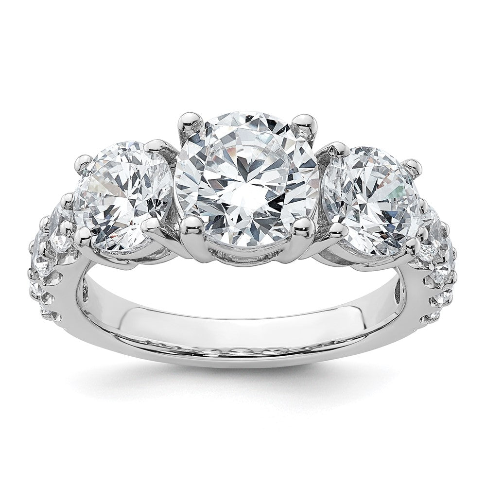 14K White Gold 4 carat Lab Grown Diamond VS/SI+ G+ Round Complete Three Stone Engagement Ring