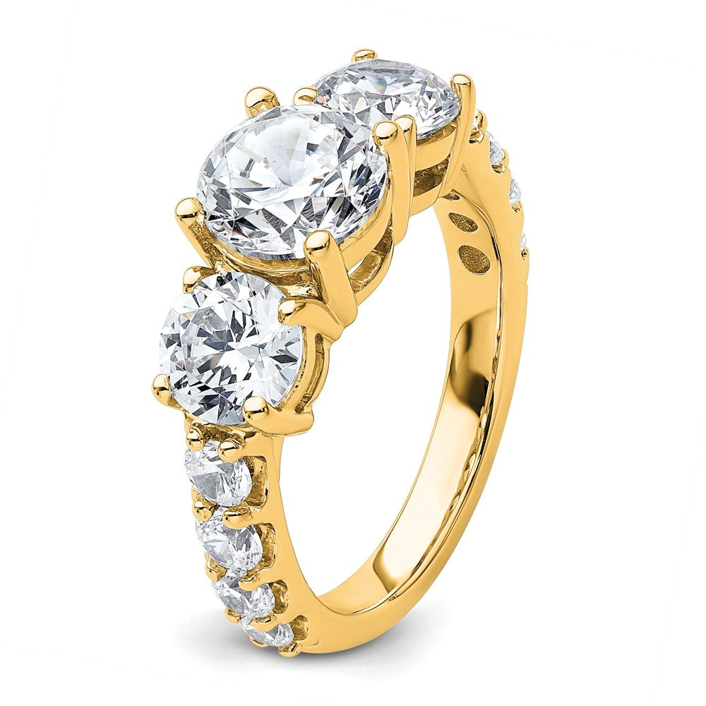 14K Yellow Gold 4 carat Lab Grown Diamond VS/SI+ G+ Round Complete Three Stone Engagement Ring