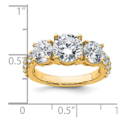 14K Yellow Gold 4 carat Lab Grown Diamond VS/SI+ G+ Round Complete Three Stone Engagement Ring