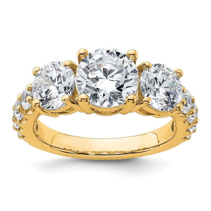 14K Yellow Gold 4 carat Lab Grown Diamond VS+ F+ Round Complete Three Stone Engagement Ring