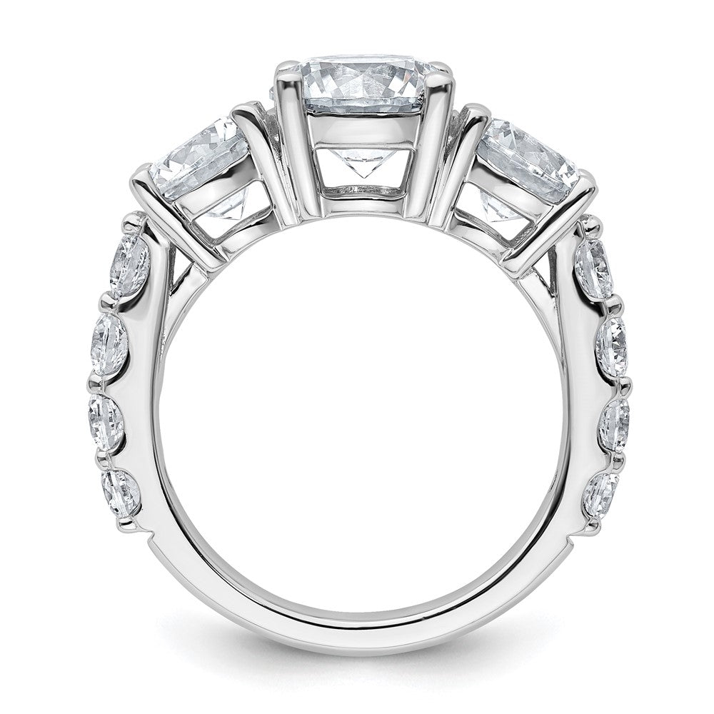14K White Gold 5 carat Lab Grown Diamond VS+ F+ Round Complete Three Stone Engagement Ring