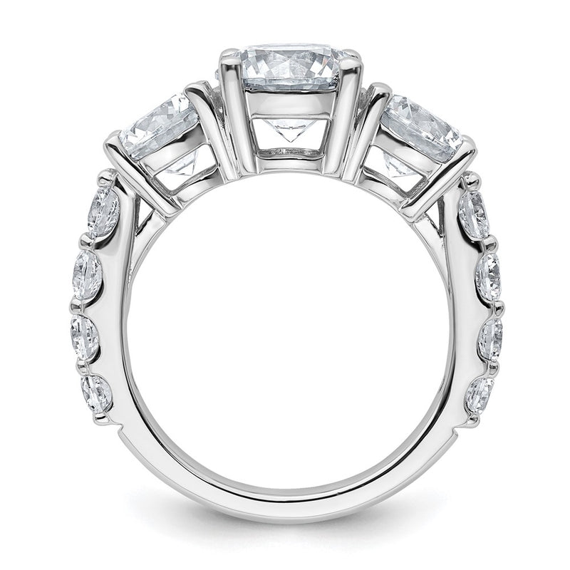 14K White Gold 5 carat Lab Grown Diamond VS+ F+ Round Complete Three Stone Engagement Ring