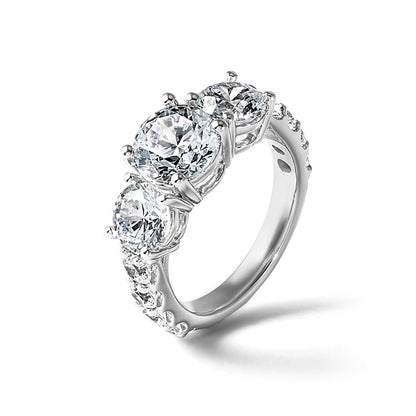 14K White Gold 5 carat Lab Grown Diamond VS/SI+ G+ Round Complete Three Stone Engagement Ring