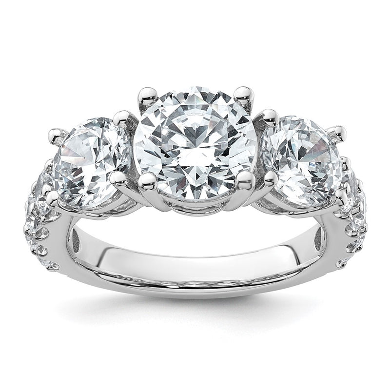14K White Gold 5 carat Lab Grown Diamond VS/SI+ G+ Round Complete Three Stone Engagement Ring