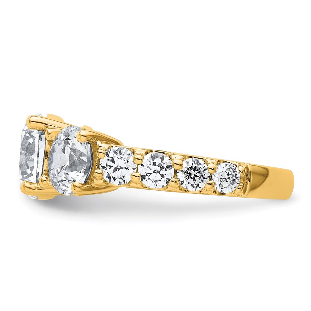 14K Yellow Gold 5 carat Lab Grown Diamond VS+ F+ Round Complete Three Stone Engagement Ring