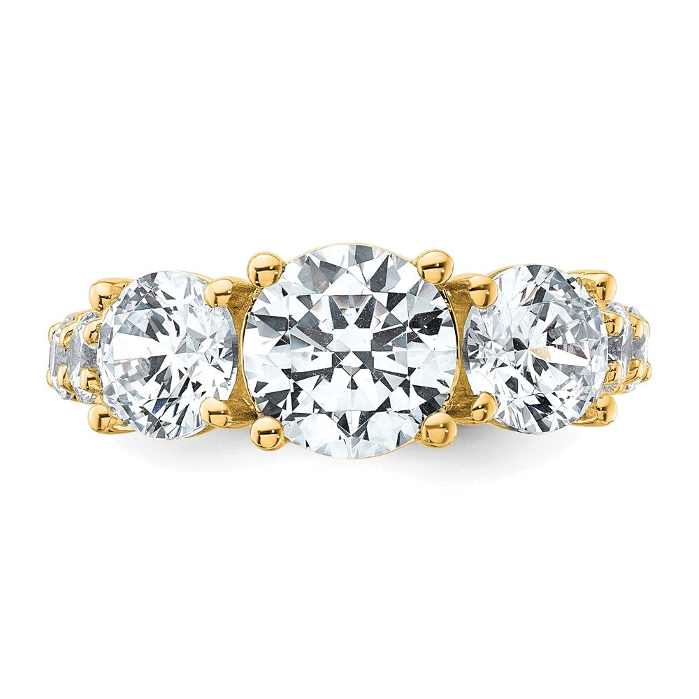14K Yellow Gold 5 carat Lab Grown Diamond VS+ F+ Round Complete Three Stone Engagement Ring