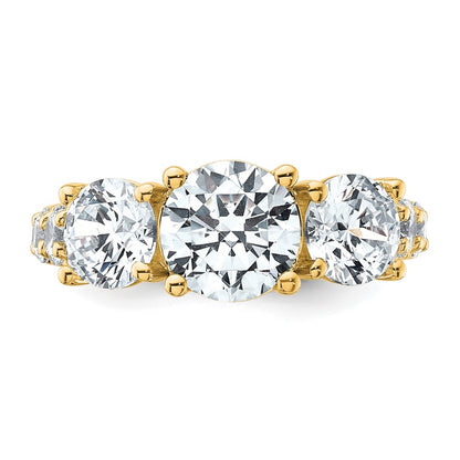 14K Yellow Gold 5 carat Lab Grown Diamond VS+ F+ Round Complete Three Stone Engagement Ring