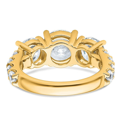 14K Yellow Gold 5 carat Lab Grown Diamond VS+ F+ Round Complete Three Stone Engagement Ring