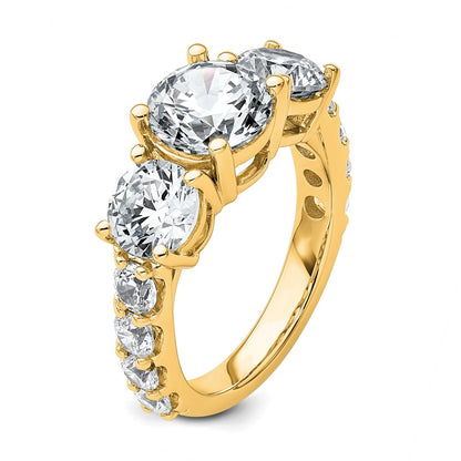 14K Yellow Gold 5 carat Lab Grown Diamond VS+ F+ Round Complete Three Stone Engagement Ring