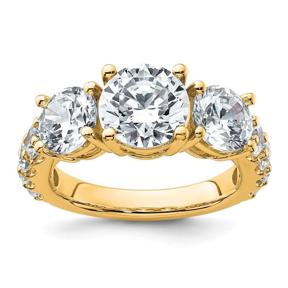 14K Yellow Gold 5 carat Lab Grown Diamond VS+ F+ Round Complete Three Stone Engagement Ring