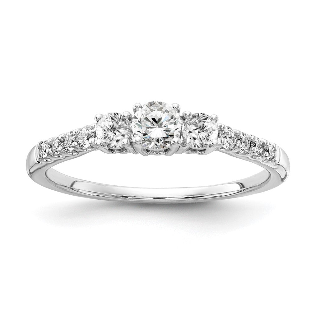14k White Gold 1/2 Ct. Lab Grown Diamond VS/SI+ G+ Complete Three Stone Size 8 Engagement Ring