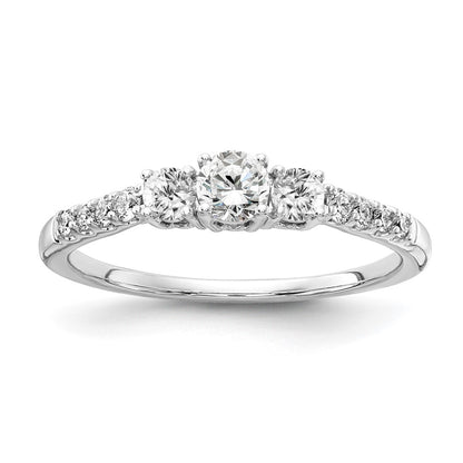 14k White Gold 1/2 Ct. Lab Grown Diamond VS/SI+ G+ Complete Three Stone Size 8 Engagement Ring
