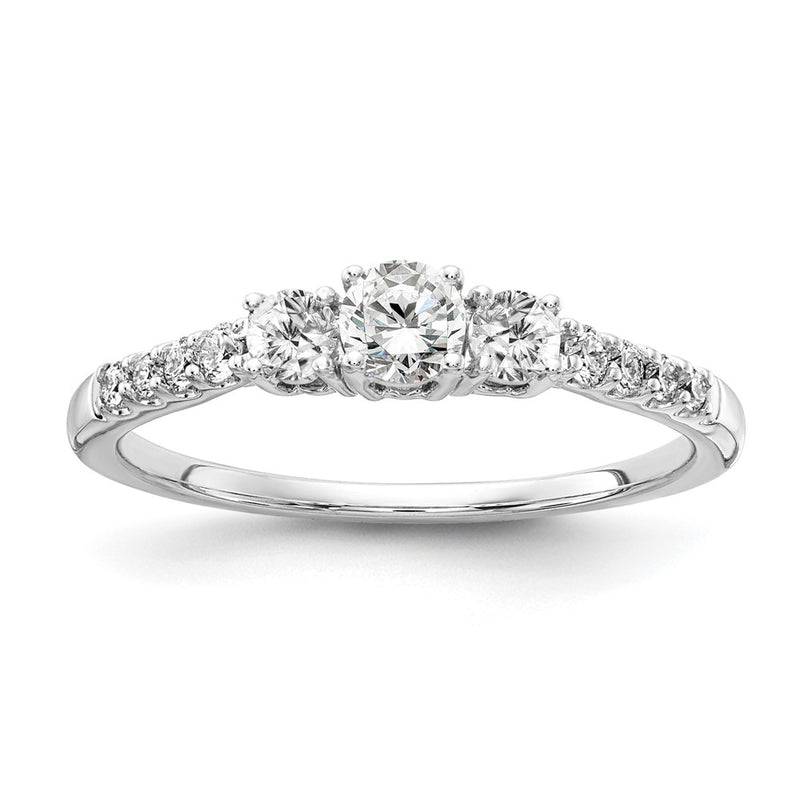 14k White Gold 1/2 Ct. Lab Grown Diamond VS/SI+ G+ Complete Three Stone Size 8 Engagement Ring
