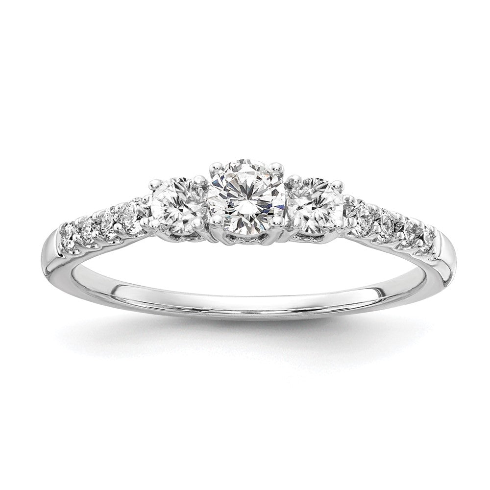 14k White Gold 1/2 Ct. Lab Grown Diamond VS/SI+ G+ Three Stone Engagement Ring