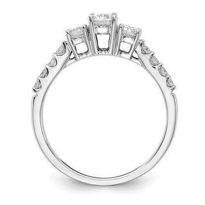 14k White Gold 3/4 Ct. Lab Grown Diamond VS/SI+ G+ Round Complete Three Stone Size 7 Engagement Ring