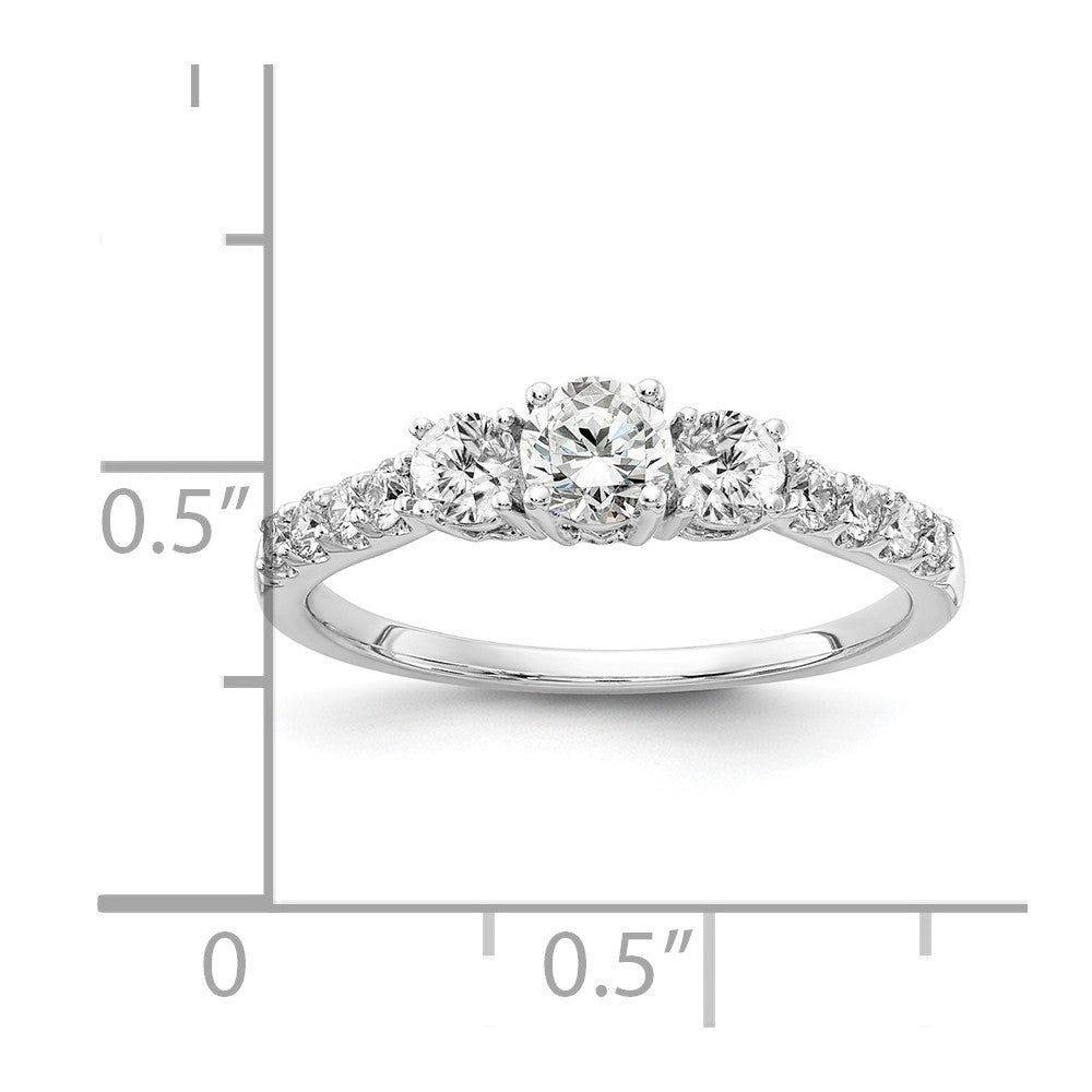 14k White Gold 3/4 Ct. Lab Grown Diamond VS/SI+ G+ Round Complete Three Stone Size 7 Engagement Ring