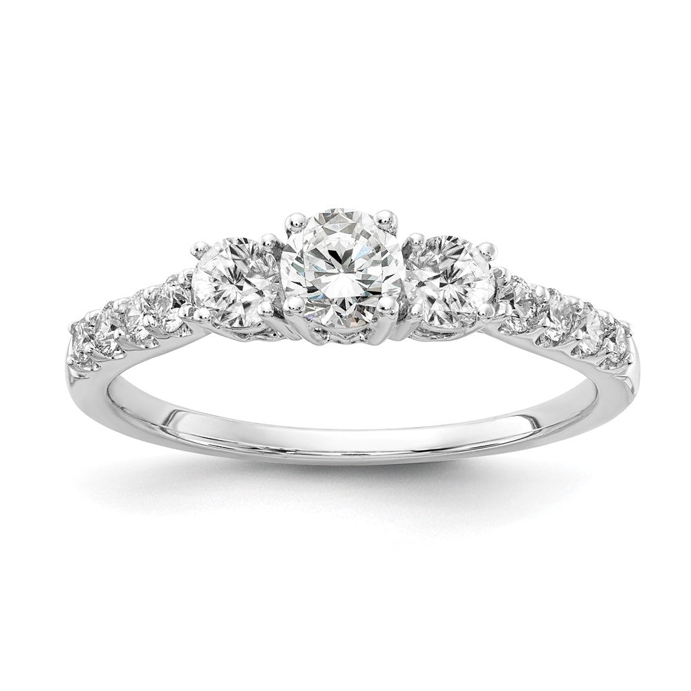 14k White Gold 3/4 Ct. Lab Grown Diamond VS/SI+ G+ Round Complete Three Stone Size 7 Engagement Ring
