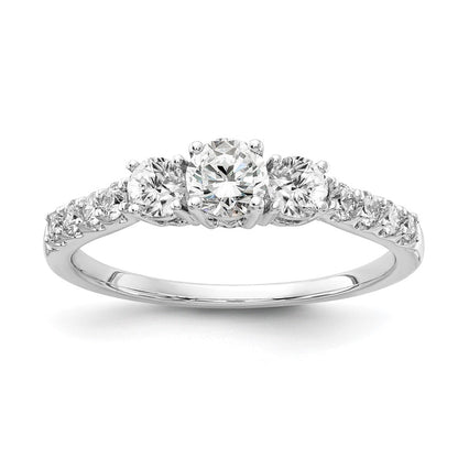 14k White Gold 3/4 Ct. Lab Grown Diamond VS/SI+ G+ Round Complete Three Stone Size 7 Engagement Ring