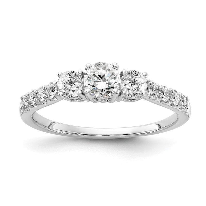 14k White Gold 3/4 Ct. Lab Grown Diamond VS/SI+ G+ Round Complete Three Stone Size 7 Engagement Ring