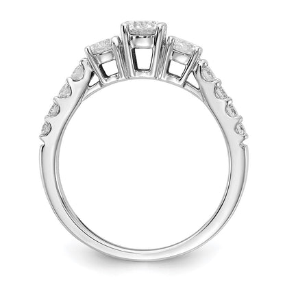 14k White Gold 1 Ct. Lab Grown Diamond VS/SI+ G+ Round Complete Three Stone Size 9 Engagement Ring