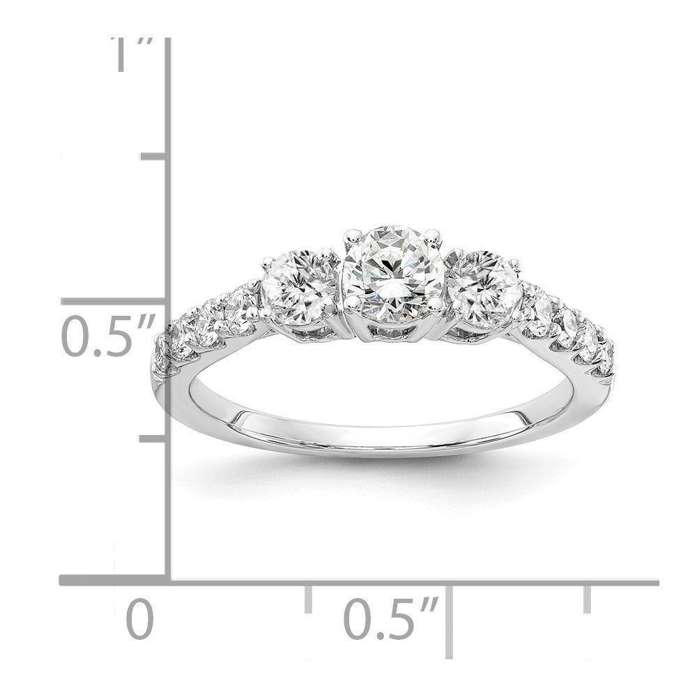 14k White Gold 5/8 Ct. Lab Grown Diamond VS/SI+ G+ 1/3 Ct. Center Round Semi Mount Three Stone Size 9 Engagement Ring