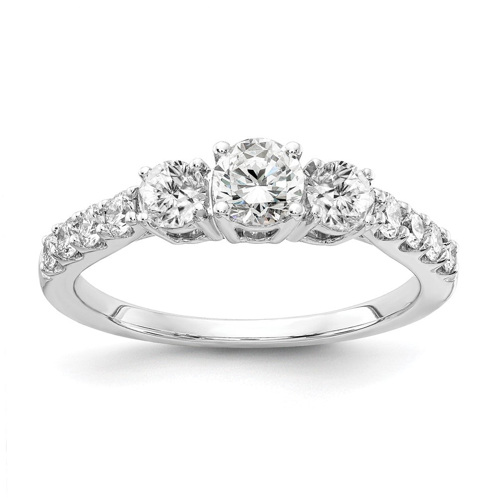 14k White Gold 1 Ct. Lab Grown Diamond VS/SI+ G+ Round Complete Three Stone Size 9 Engagement Ring